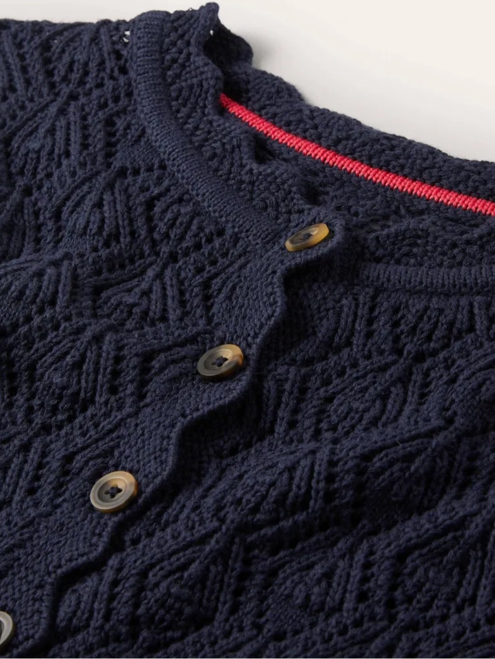 Boden Navy Scallop-Edge Crochet Cardigan
